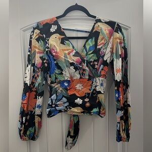 Anthropologie Conditions Apply Floral Tie-Back Blouse size small
